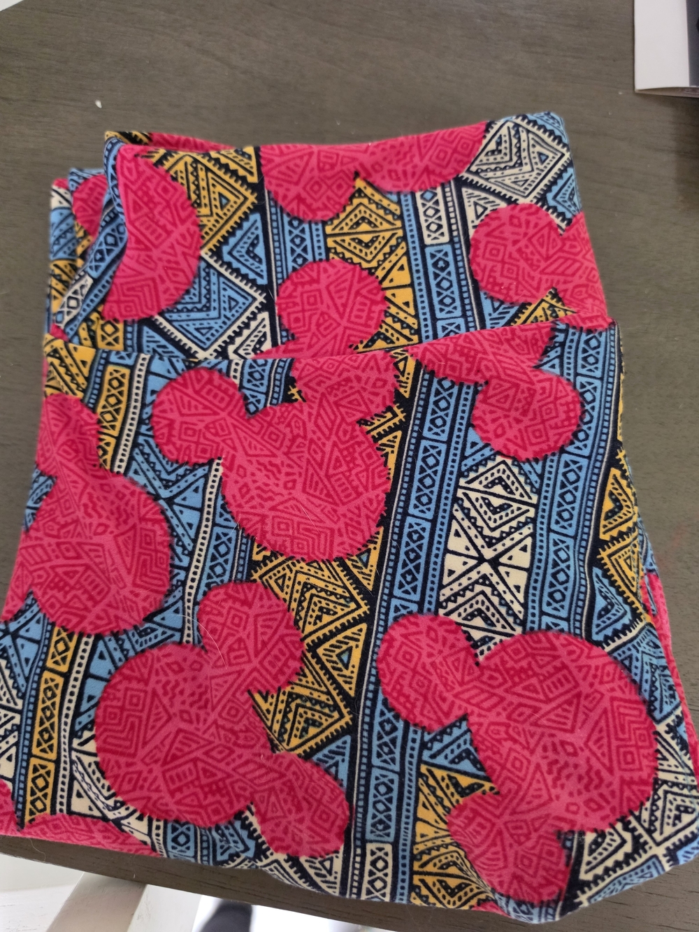 LuLaRoe Bright Pink, Blue & Yellow Geometric Mickey Print Skirt